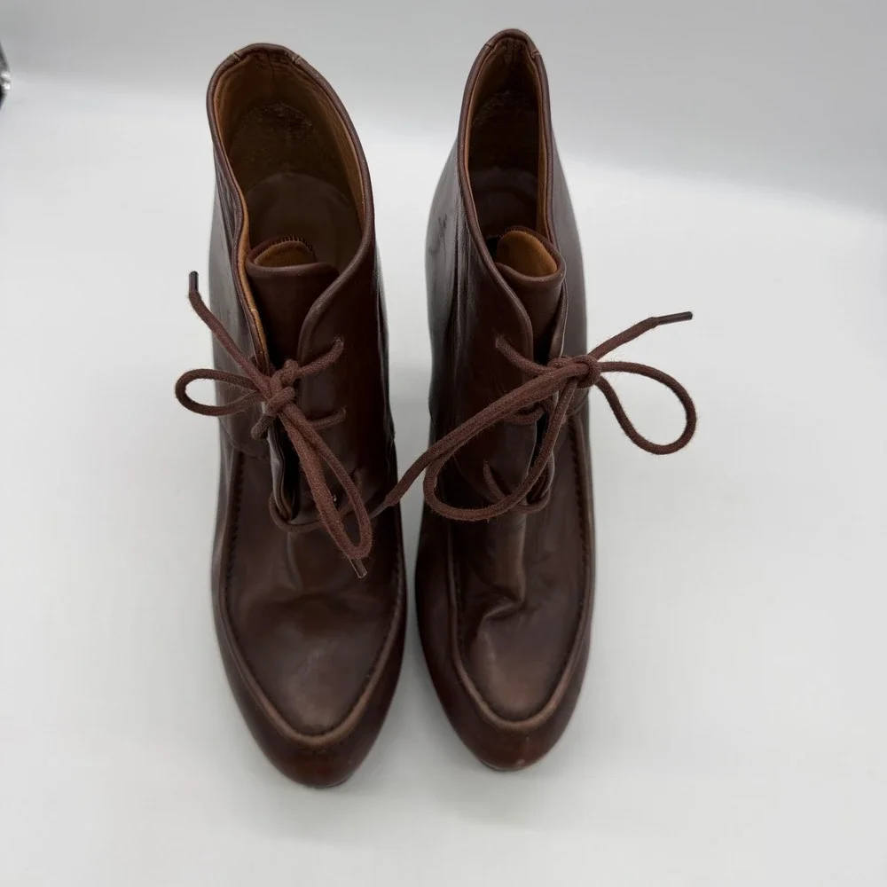 Zara Woman Vintage Y2K Brown Leather Lace Up Platform Ankle Boots Size 40